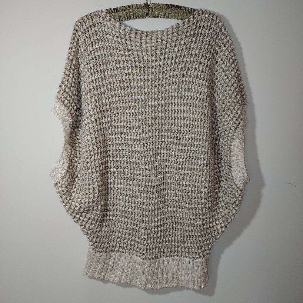 Le Lis Wool Blend Cocoon Oversized Chunky Knit Sweater Size S/M Tan/White